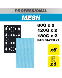 AB/133/M7/P - 80 x 133mm 80G/120G/180G Pro Mesh Sanding Pads with Pad Saver, 7 Pack