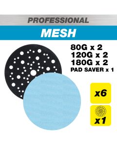 AB/150/M7/P - 150mm 80G/120G/180G Pro Mesh Sanding Discs with Pad Saver, 7 Pack