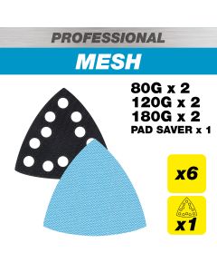 AB/OSC/M7/P - 93 x 93mm 80G/120G/180G Pro Mesh Delta Sanding Pads with Pad Saver, 7 Pack
