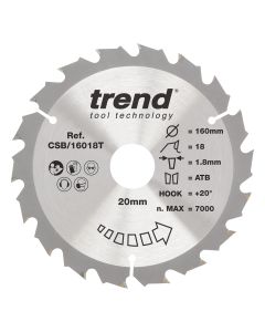 CSB/16018T - Trend Wood Cordless Circular Saw Blade 160mm x 20mm x 18T