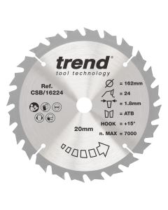 CSB/16224 - Trend Wood Cordless Circular Saw Blade 162mm x 20mm x 24T