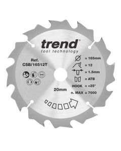 CSB/16512T - Trend Wood Cordless Circular Saw Blade 165mm x 20mm x 12T