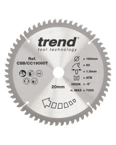 CSB/CC19060T - Trend Wood Cordless Mitre Saw Blade 190mm x 20mm x 60T