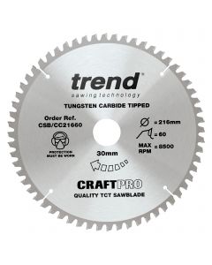 CSB/CC21660 - Trend Craft Pro 216mm diameter 30mm bore 60 tooth fine finish cut saw blade for mitre saws