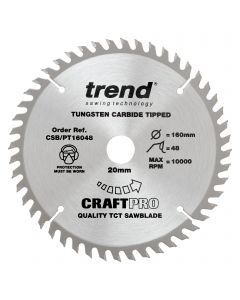 CSB/PT16048 - Trend CraftPro 160mm diameter 20mm bore 48 tooth fine finish cut saw blade for plunge saws