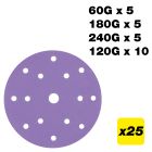AB/150/M25 - 150mm 60G/120G/180G/240G Random Orbital Sanding Disc, 25 Pack