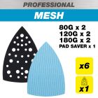 AB/DET/M7/P - 100 x 150mm 80G/120G/180G Pro Mesh Detail Sanding Pads with Pad Saver, 7 Pack
