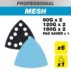 AB/OSC/M7/P - 93 x 93mm 80G/120G/180G Pro Mesh Delta Sanding Pads with Pad Saver, 7 Pack