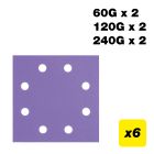 AB/QTR/M6 - 115 x 115mm 8-Hole 60G/120G/240G Quarter Sheet Sanding Pad, 6 Pack